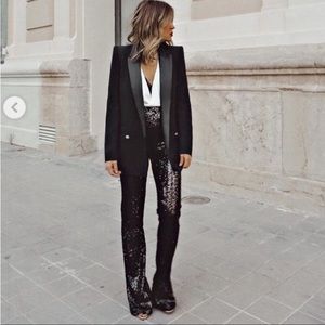 NWT Zara black sequin high rise slim leg pants